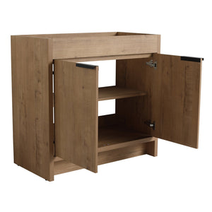 English Elm 36" Freestanding Bathroom Vanity Cabinet with Adjustable Shelf, Soft-Close Doors & Metal Handles, Water-Resistant Plywood Finish W999113510