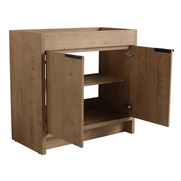 English Elm 36" Freestanding Bathroom Vanity Cabinet with Adjustable Shelf, Soft-Close Doors & Metal Handles, Water-Resistant Plywood Finish W999113510