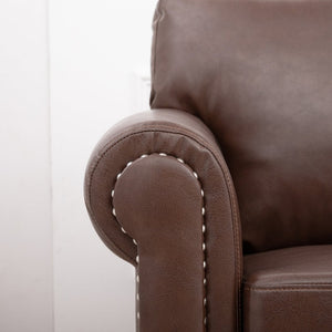 English Elm 3 Seater Roll Arm Pu Leather Sofa with Nail Trim Detail for Traditional Living Rooms Brown Pu W680P451462