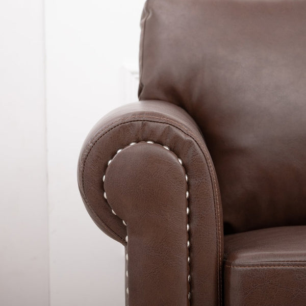 English Elm 3 Seater Roll Arm Pu Leather Sofa with Nail Trim Detail for Traditional Living Rooms Brown Pu W680P451462