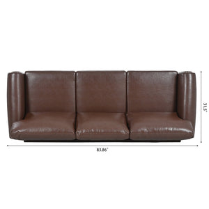 English Elm 3 Seater Roll Arm Pu Leather Sofa with Nail Trim Detail for Traditional Living Rooms Brown Pu W680P451462