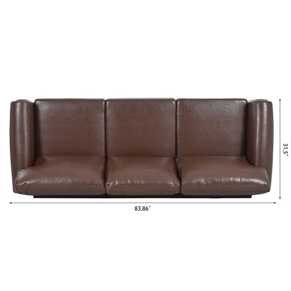 English Elm 3 Seater Roll Arm Pu Leather Sofa with Nail Trim Detail for Traditional Living Rooms Brown Pu W680P451462