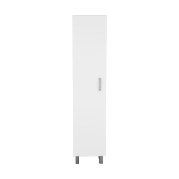 English Elm Vintro White Storage Cabinet with Broom Hangers, Metal Legs & Handle, 4 Shelves for Organized Rooms B07092126
