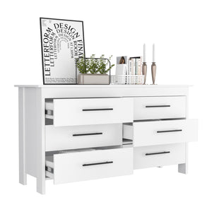 English Elm Hms 6 Drawer Double Dresser with Sturdy Four-Leg Base and Superior Top for Stylish Storage Solutions White 63.8 L x 24 W x 4.3 H B070S00013