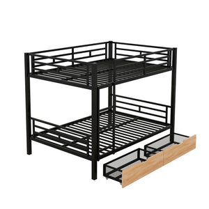 English Elm Metal Full Size Convertible Bunk Bed with 2 Drawers, Black – Space-Saving Sturdy Metal Frame, Ladder, 450lb Upper Capacity, Modern Design GX001518AAB