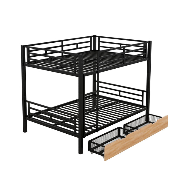 English Elm Metal Full Size Convertible Bunk Bed with 2 Drawers, Black – Space-Saving Sturdy Metal Frame, Ladder, 450lb Upper Capacity, Modern Design GX001518AAB