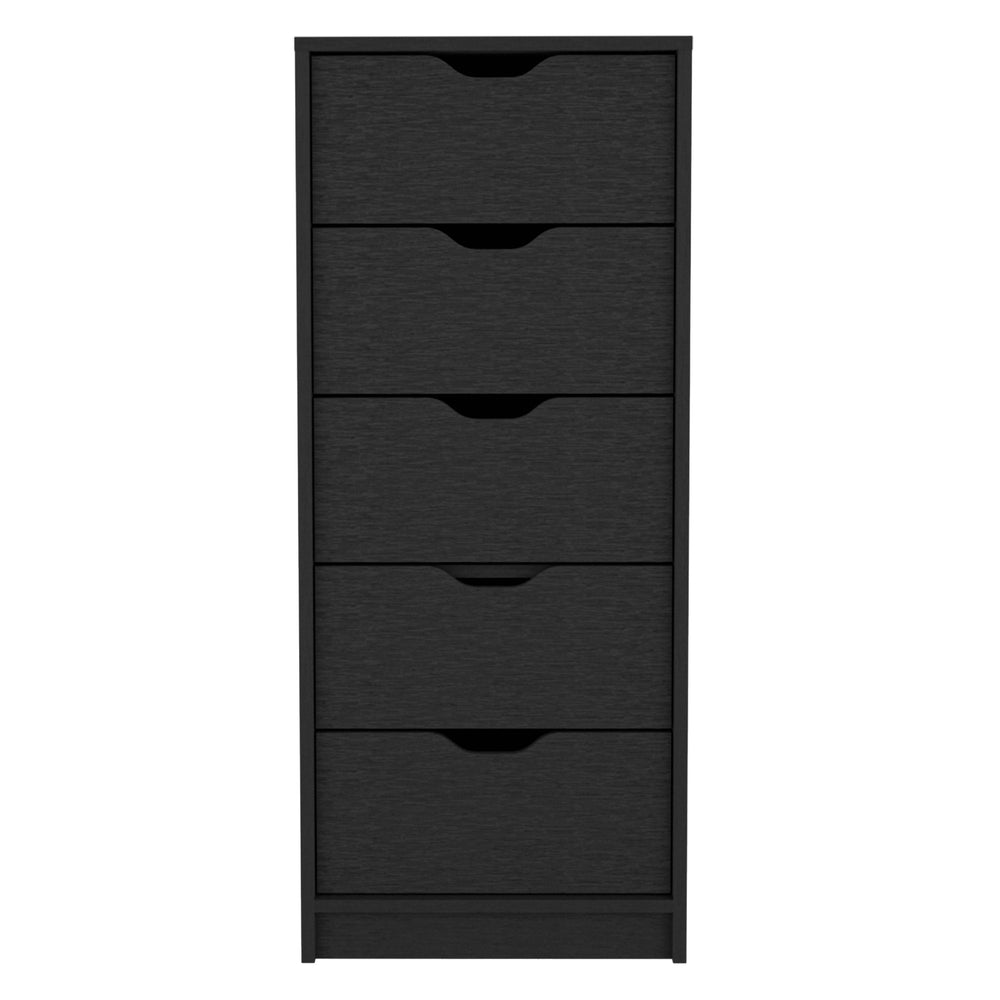 English Elm Basilea Tall 5-Drawer Dresser with Smooth Pull-Out System, Compact Space-Saving Design, Durable Finish Black 44.9 L x 20.5 W x 5.1 H B20092124