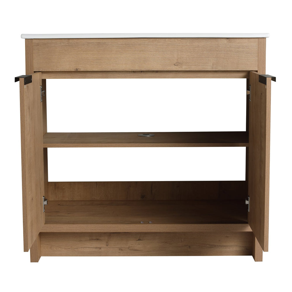 English Elm 36" Freestanding Bathroom Vanity Cabinet with Adjustable Shelf, Soft-Close Doors & Metal Handles, Water-Resistant Plywood Finish W999113510