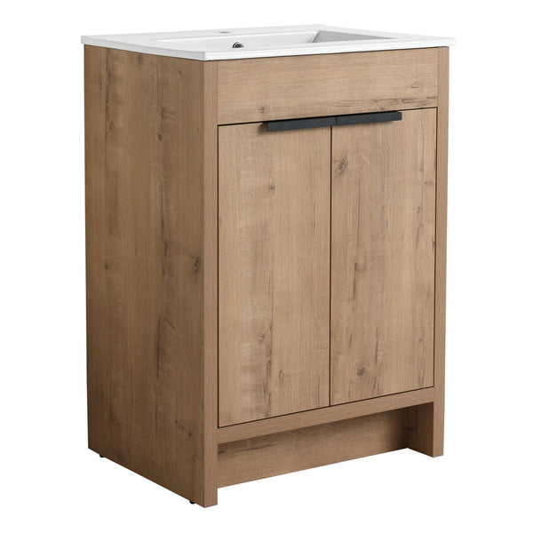 English Elm 24" Freestanding Bathroom Vanity with Ceramic Sink, Soft-Close Doors, Adjustable Shelf, Water-Resistant Finish W999S00099