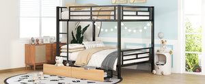 English Elm Metal Full Size Convertible Bunk Bed with 2 Drawers, Black – Space-Saving Sturdy Metal Frame, Ladder, 450lb Upper Capacity, Modern Design GX001518AAB