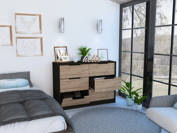 English Elm Kaia 4-Drawer Dresser - Modern Black & Pine Storage Solution For Bedrooms And Living Spaces B070S00014