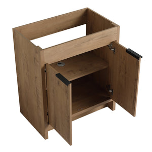 English Elm 30" Freestanding Bathroom Vanity With White Ceramic Sink, Soft-Close Doors & Adjustable Storage Shelf W999S00100