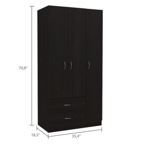 English Elm Austral Freestanding 3-Door Armoire with Drawers, Shelves & Hanging Rod for Efficient Storage Black 38 L x 22 W x 3 H B070S00191