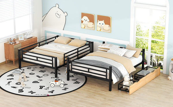 English Elm Metal Full Size Convertible Bunk Bed with 2 Drawers, Black – Space-Saving Sturdy Metal Frame, Ladder, 450lb Upper Capacity, Modern Design GX001518AAB