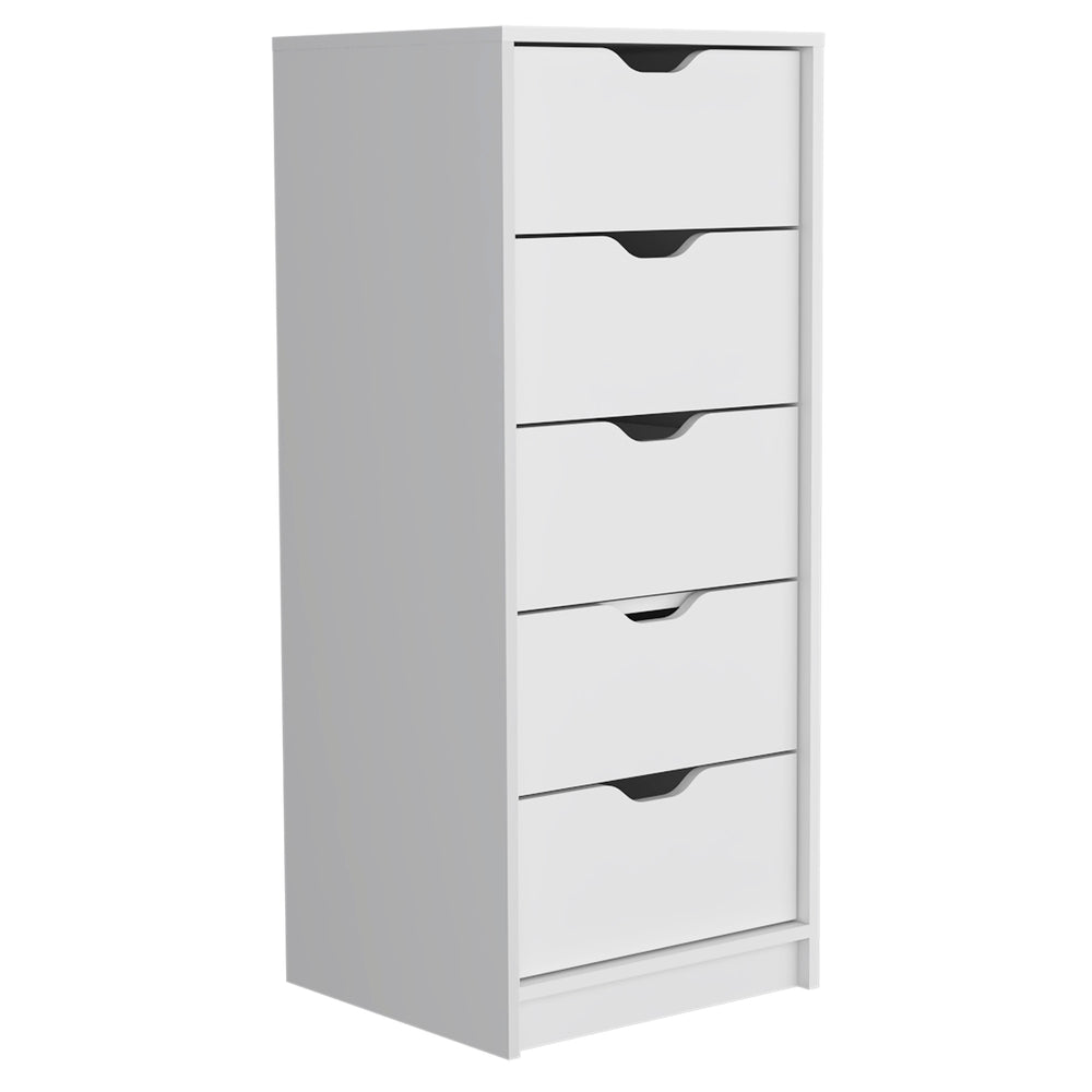 English Elm Basilea 5-Drawer Tall Dresser White with Smooth Pull-Out System, Compact Space-Saving Storage Solution B07092123