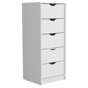English Elm Basilea Tall 5-Drawer Dresser with Smooth Pull-Out System, Compact Space-Saving Design, Durable Finish White 44.9 L x 20.5 W x 5.1 H B20092123