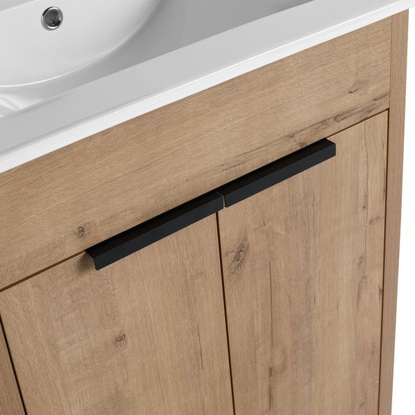 English Elm 24" Freestanding Bathroom Vanity with Ceramic Sink, Soft-Close Doors, Adjustable Shelf, Water-Resistant Finish W999S00099