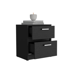 English Elm Trivor Compact 2-Drawer Nightstand Black – Space-Saving Particle Board End Table with Metal Handles, Easy Assembly B20092122