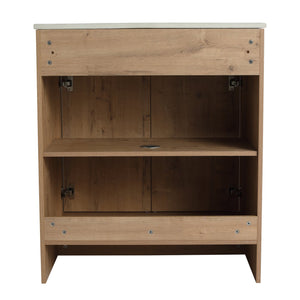 English Elm 30" Freestanding Bathroom Vanity With White Ceramic Sink, Soft-Close Doors & Adjustable Storage Shelf W999S00100