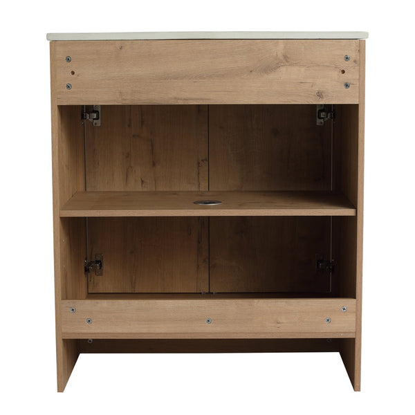 English Elm 30" Freestanding Bathroom Vanity With White Ceramic Sink, Soft-Close Doors & Adjustable Storage Shelf W999S00100