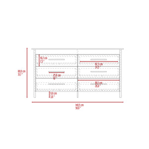 English Elm Hms 6 Drawer Double Dresser with Sturdy Four-Leg Base and Superior Top for Stylish Storage Solutions White 63.8 L x 24 W x 4.3 H B070S00013