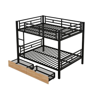 English Elm Metal Full Size Convertible Bunk Bed with 2 Drawers, Black – Space-Saving Sturdy Metal Frame, Ladder, 450lb Upper Capacity, Modern Design GX001518AAB