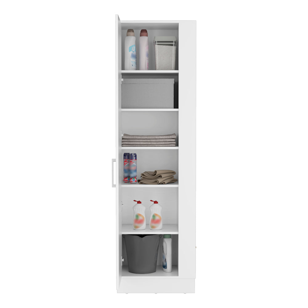 English Elm Lilo Tall Storage Cabinet 72.3" White with Broom Hangers, Internal Shelves & Open Side Space B07092127