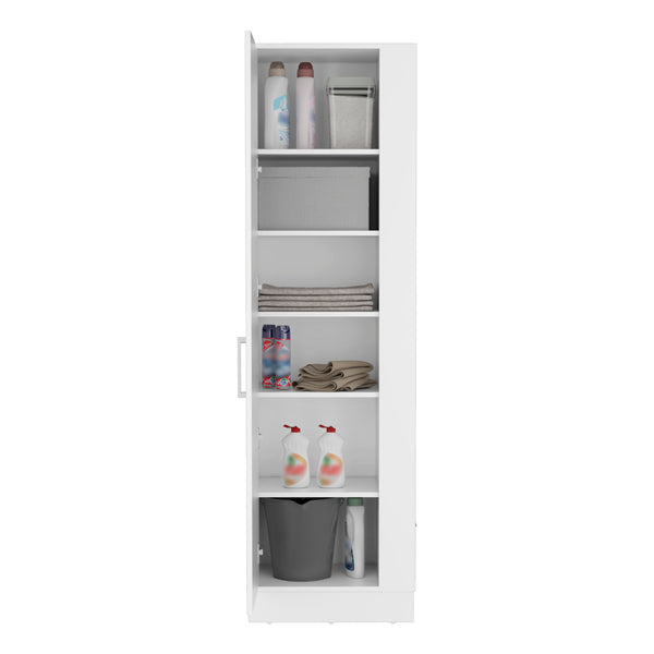 English Elm Lilo Tall Storage Cabinet 72.3" White with Broom Hangers, Internal Shelves & Open Side Space B07092127