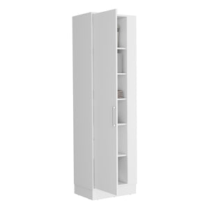 English Elm Lilo 72.3" White Storage Cabinet with Broom Hangers, Internal Shelves & Open Side Organizer B20092127