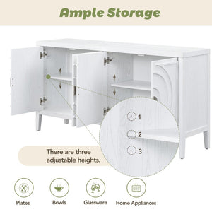 English Elm Trexm Vintage Four Door Sideboard Rubberwood Carved Panels Round Handles Dining Storage White WF307723AAK