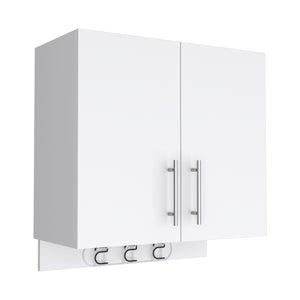 English Elm Kymo Wall Storage Cabinet with Broom Hangers, 2 Doors & Shelf - White Organizer for Cleaning Supplies B07092125
