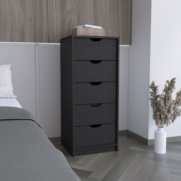 English Elm Basilea Tall 5-Drawer Dresser with Smooth Pull-Out System, Compact Space-Saving Design, Durable Finish Black 44.9 L x 20.5 W x 5.1 H B20092124