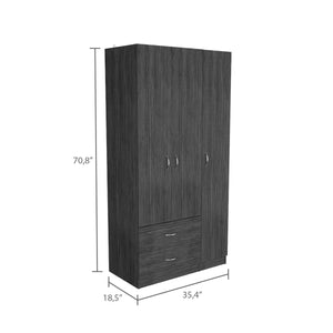 English Elm Austral Freestanding 3-Door Armoire with Drawers, Shelves & Hanging Rod for Efficient Storage Smoke Grey 39 L x 22 W x 3 H B070S00194