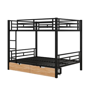 English Elm Metal Full Size Convertible Bunk Bed with 2 Drawers, Black – Space-Saving Sturdy Metal Frame, Ladder, 450lb Upper Capacity, Modern Design GX001518AAB