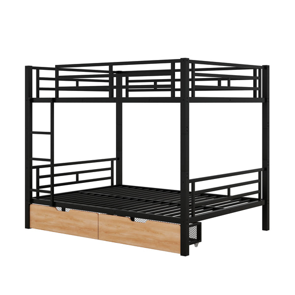English Elm Metal Full Size Convertible Bunk Bed with 2 Drawers, Black – Space-Saving Sturdy Metal Frame, Ladder, 450lb Upper Capacity, Modern Design GX001518AAB