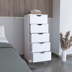 English Elm Basilea 5-Drawer Tall Dresser White with Smooth Pull-Out System, Compact Space-Saving Storage Solution B07092123