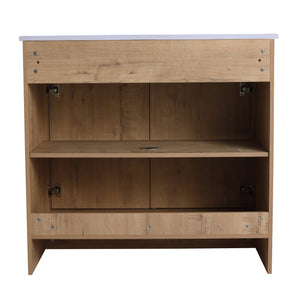 English Elm 36" Freestanding Bathroom Vanity Cabinet with Adjustable Shelf, Soft-Close Doors & Metal Handles, Water-Resistant Plywood Finish W999113510