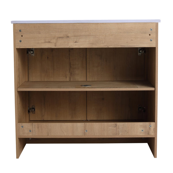 English Elm 36" Freestanding Bathroom Vanity Cabinet with Adjustable Shelf, Soft-Close Doors & Metal Handles, Water-Resistant Plywood Finish W999113510