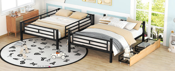 English Elm Metal Full Size Convertible Bunk Bed with 2 Drawers, Black – Space-Saving Sturdy Metal Frame, Ladder, 450lb Upper Capacity, Modern Design GX001518AAB