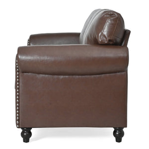 English Elm 3 Seater Roll Arm Pu Leather Sofa with Nail Trim Detail for Traditional Living Rooms Brown Pu W680P451462