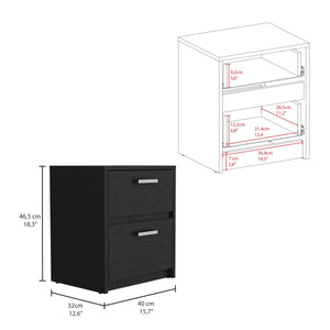 English Elm Trivor Compact 2-Drawer Nightstand Black – Space-Saving Particle Board End Table with Metal Handles, Easy Assembly B20092122