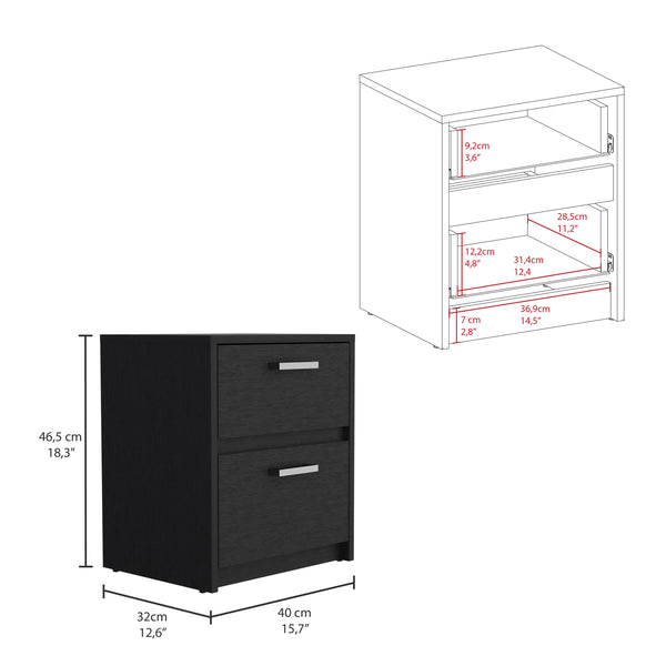 English Elm Trivor Compact 2-Drawer Nightstand Black – Space-Saving End/Side Table, Laminated Particleboard Sleek Metal Handles B07092122