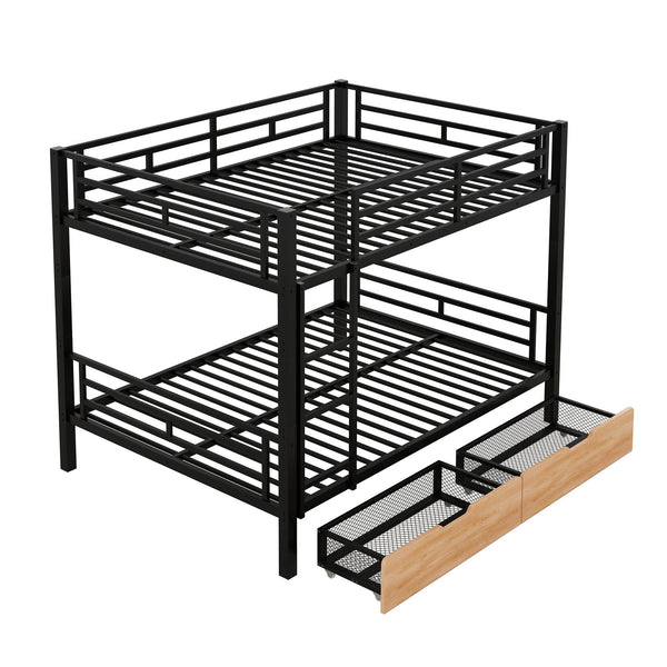 English Elm Metal Full Size Convertible Bunk Bed with 2 Drawers, Black – Space-Saving Sturdy Metal Frame, Ladder, 450lb Upper Capacity, Modern Design GX001518AAB