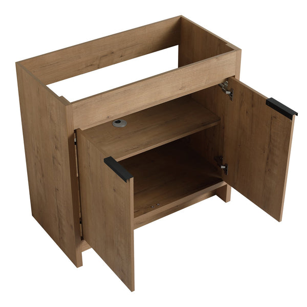 English Elm 36" Freestanding Bathroom Vanity Cabinet with Adjustable Shelf, Soft-Close Doors & Metal Handles, Water-Resistant Plywood Finish W999113510