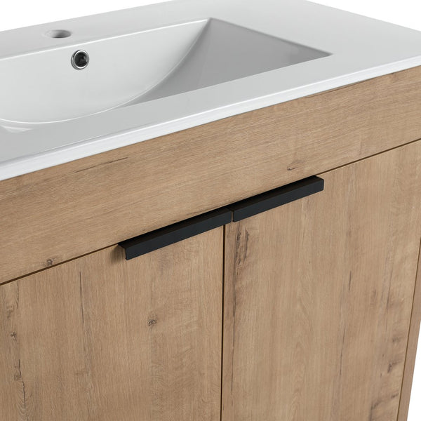 English Elm 36" Freestanding Bathroom Vanity with White Ceramic Sink, Soft-Close Doors, Adjustable Shelf, Scratch & Water-Resistant Finish W999S00101