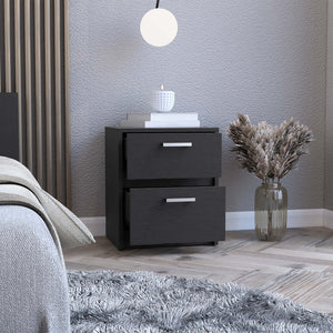 English Elm Trivor Compact 2-Drawer Nightstand Black – Space-Saving Particle Board End Table with Metal Handles, Easy Assembly B20092122