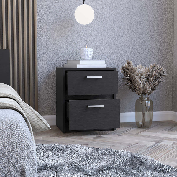 English Elm Trivor Compact 2-Drawer Nightstand Black – Space-Saving End/Side Table, Laminated Particleboard Sleek Metal Handles B07092122