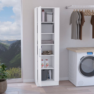 English Elm Lilo Tall Storage Cabinet 72.3" White with Broom Hangers, Internal Shelves & Open Side Space B07092127