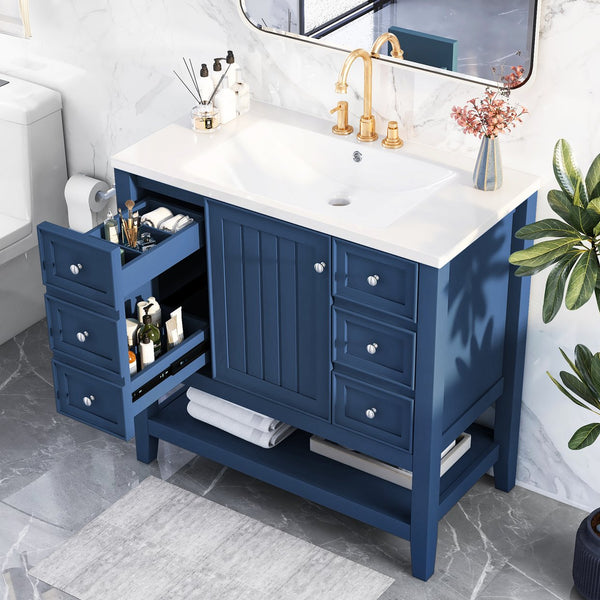 English Elm 36" Bathroom Vanity With Sink, Stylish Blue Finish, Ample Storage, Durable Design For Modern Spaces N725P246500C