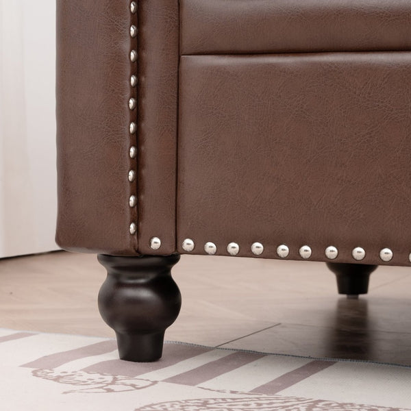 English Elm 3 Seater Roll Arm Pu Leather Sofa with Nail Trim Detail for Traditional Living Rooms Brown Pu W680P451462